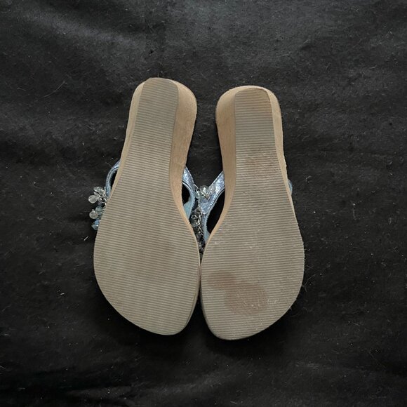 ESNY Deep Celestial Blue Beaded Flip Flop Sandals w/’Cork’ Heel Size 8* - Picture 5 of 7